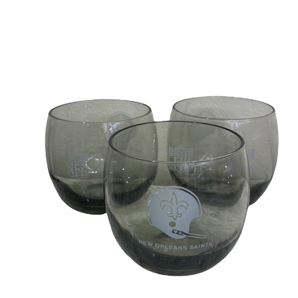 3 Vintage NFL New Orleans Saints Smoke Grey Low Ball Wine Glasses